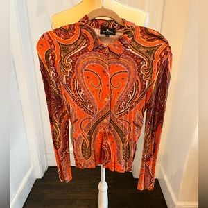 ETRO rayon button down top with signed pearl buttons size 42 Made in Italy